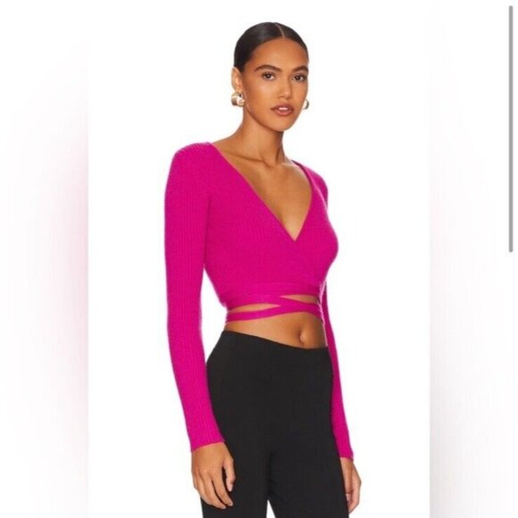 SNDYS Prima Knit Top Fuchsia Pink Waist Tie - Picture 2 of 8